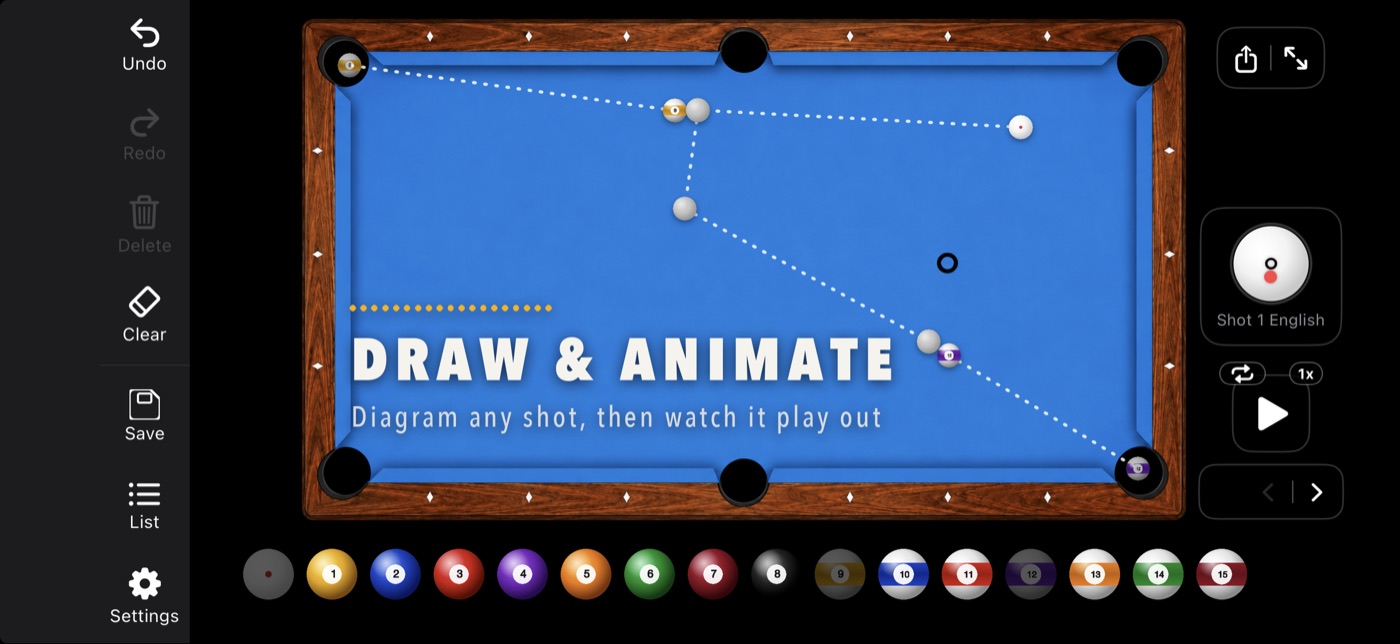 A shot drawn on the table, ready to animate