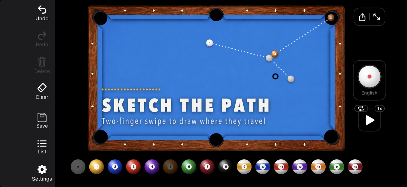 Sketching ball paths with a two-finger swipe