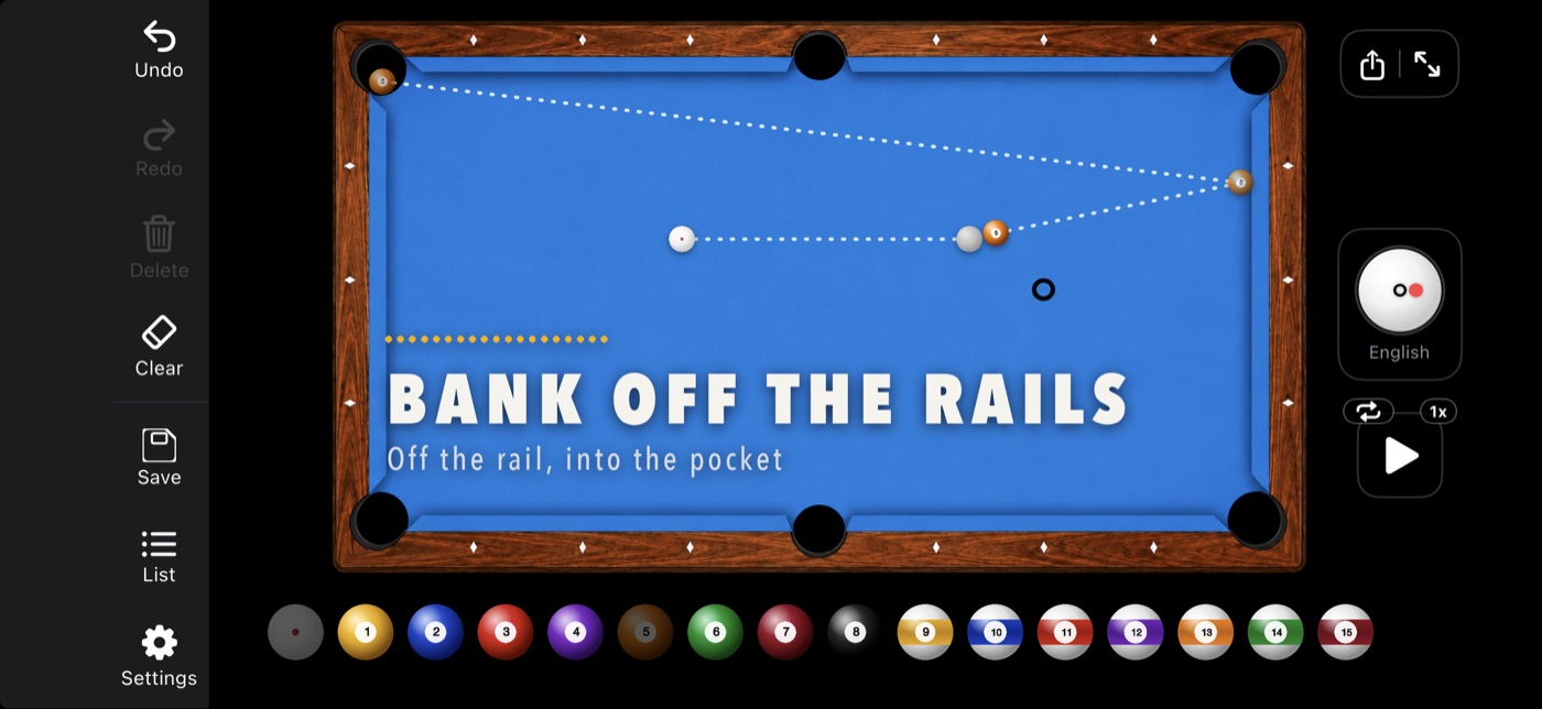 A bank shot off the rail into the pocket