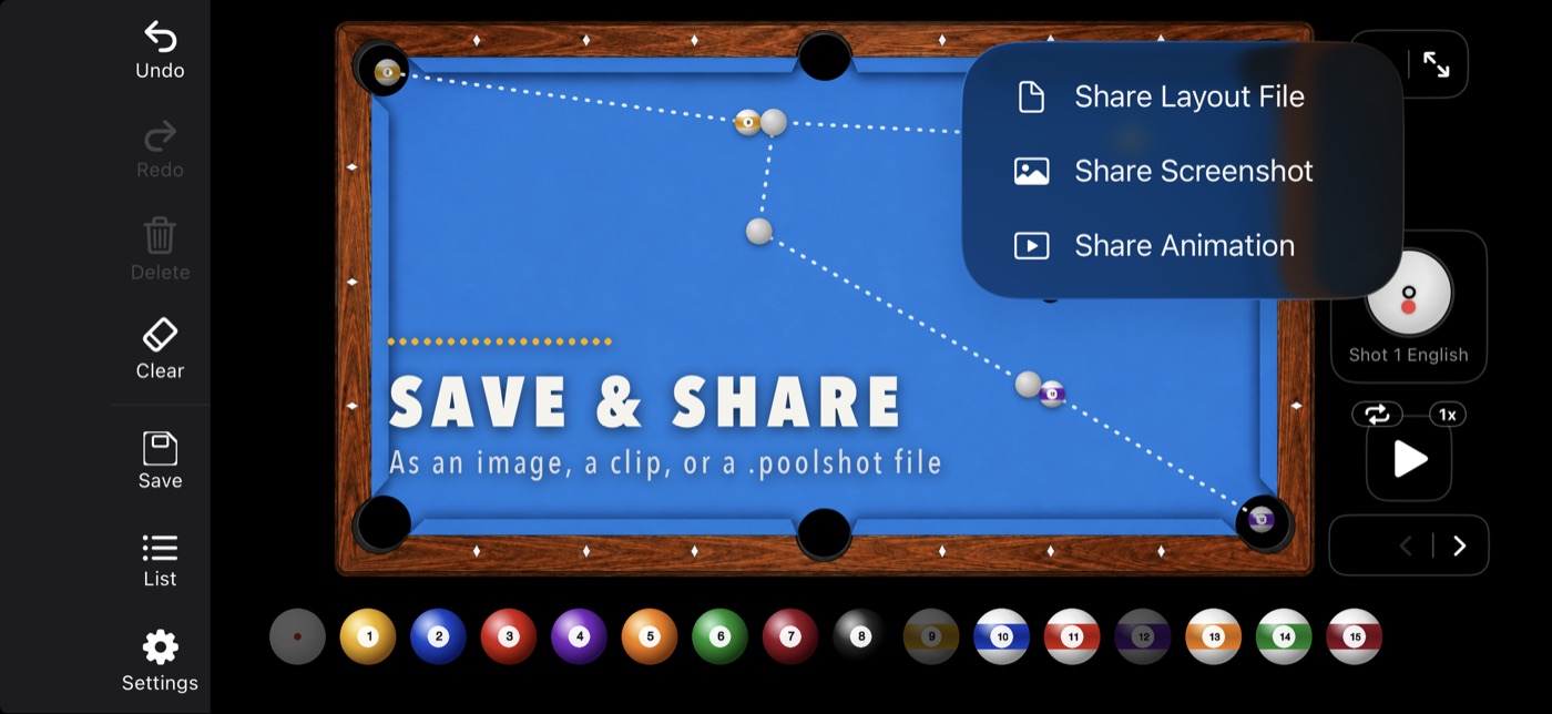 Share menu for a layout file, screenshot, or animation