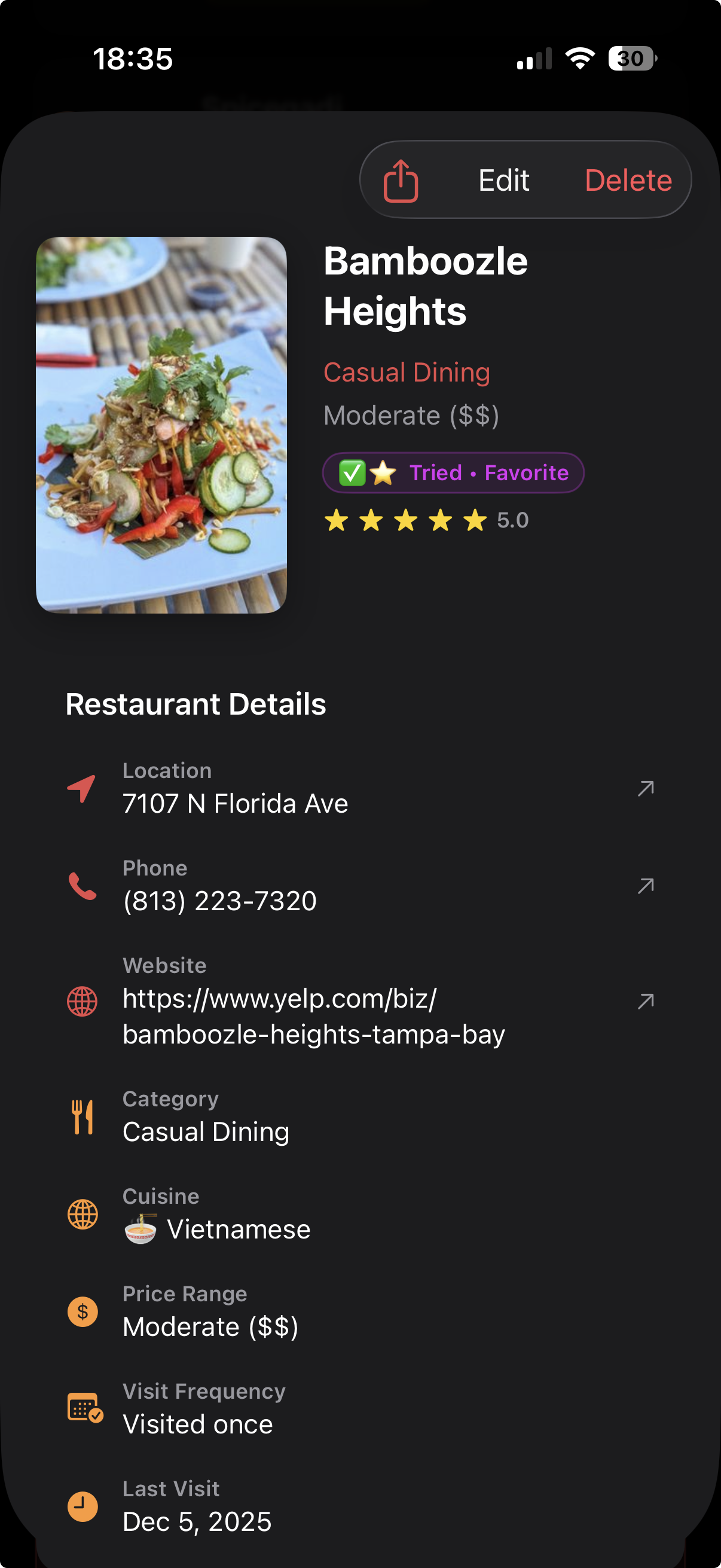 Restaurants detail screen